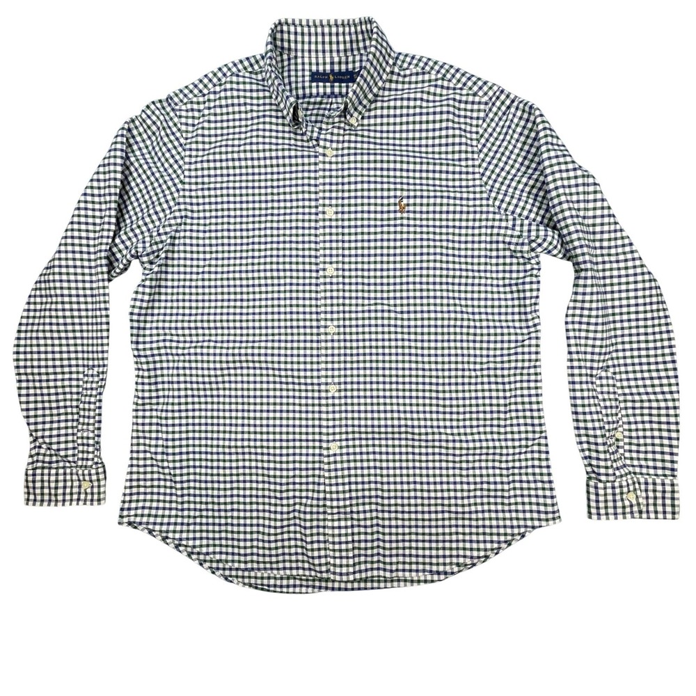 Ralph Lauren Navy Green Gingham Button Down Flesh Pony Shirt Mens XL